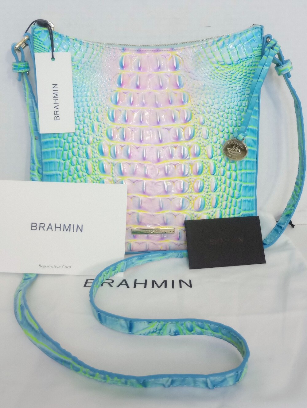Brahmin Cotton Candy Melbourne Ombre Katie Croc Embossed Leather Crossbody Bag